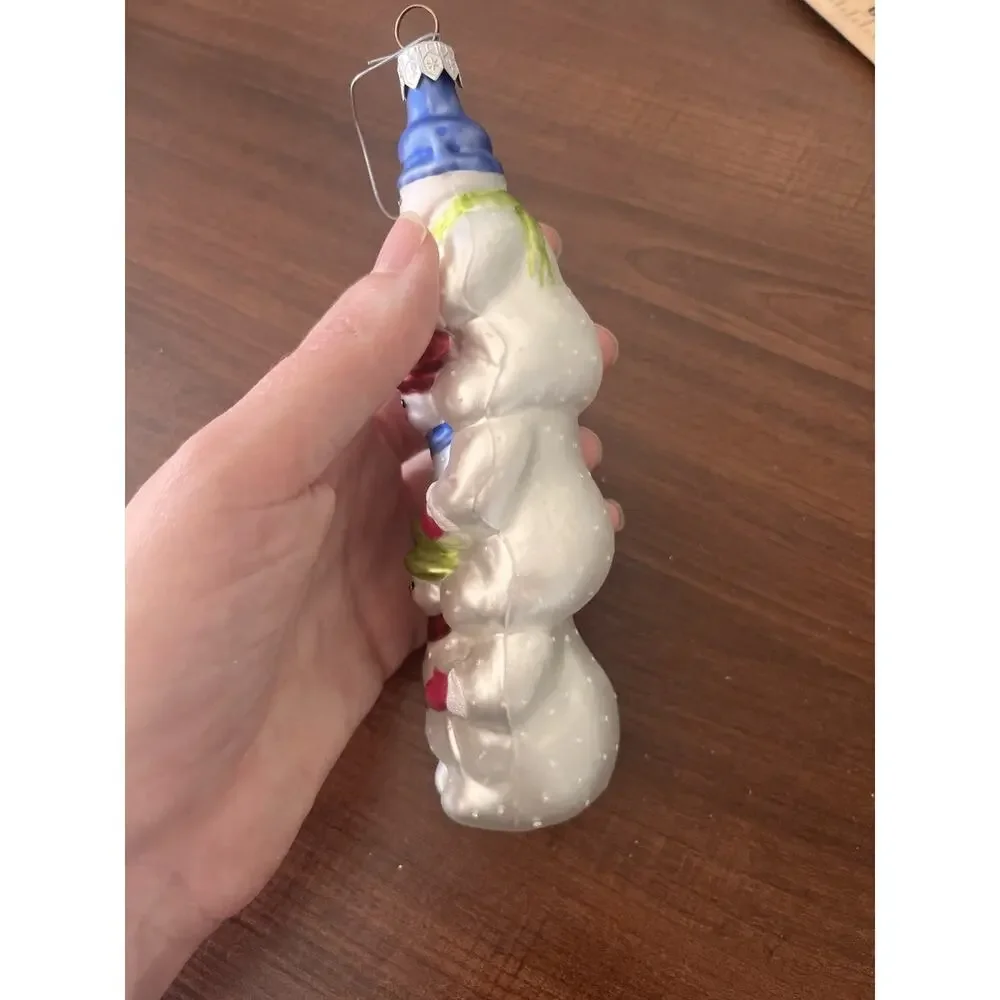 Vintage Snowman Totem Pole Hand Blown Glass Poland Stacked Snowmen